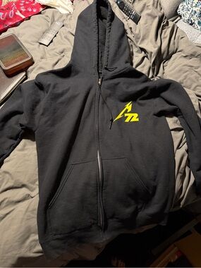 Men’s Black Zip-Up Hoodie with Yellow Lightning Accent